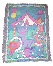 VTG Circus Animals Baby Kids Blanket Woven Tapestry Throw Elephant Lion Fringe