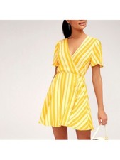 Lulus Sun Times Yellow Striped Wrap Dress Size Small