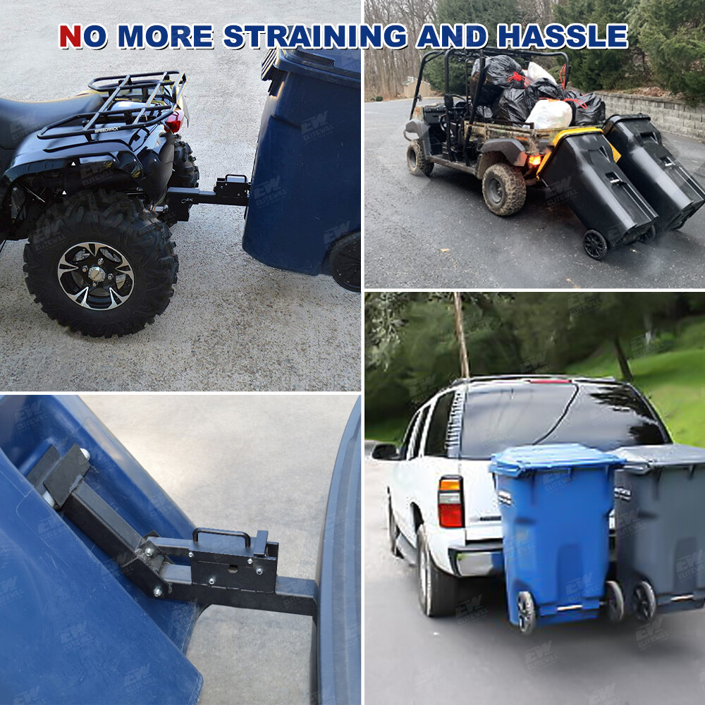 Trash Can Transporter Trailer Hitch with 2" Adaper For Truck/Auto/Golf