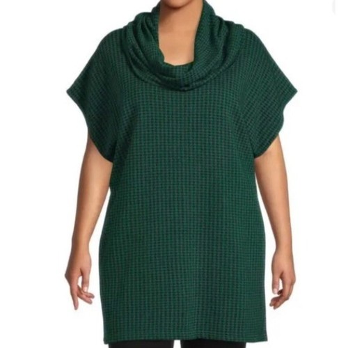 Bryn Walker Green Houndstooth black Pike poncho organic bamboo cotton Shirt L - Picture 2 of 3