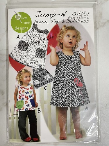 Olive Ann Designs Sewing Pattern Jump -N Dress Top Dolldress OAD 57 New Sz 1-6 - Picture 2 of 3