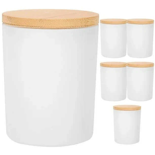 7 OZ Frosted Empty Candle Jars with Bamboo Lids and Sticky Labels for Making Can - Image 3 of 4