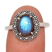 Natural Labradorite - Madagascar 925 Sterling Silver Ring Jewelry s.8 CR70242