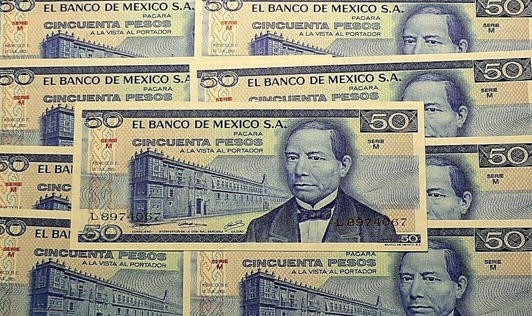 1973 Mexico 50 Pesos Lot of 9 Consecutive Serials P#65a Serie M #10466z