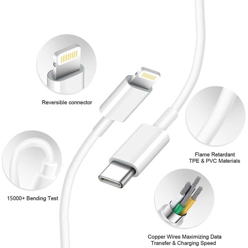 USB C to 8Pin Cable For iPhone 14 13 12 11 Pro 8 7 Quick 8Pin USB C Charger Cord - Picture 3 of 10
