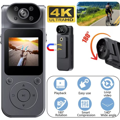 4K/2K/1080P Camcorder Mini Police Body Camera HD 180° Video DVR IR Night Cam - Picture 3 of 28