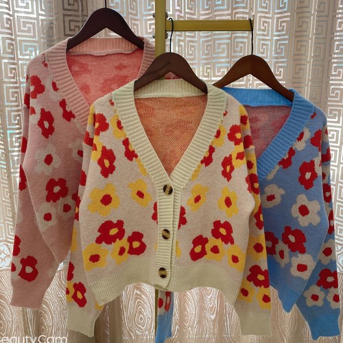 Women Cardigan Sweater Floral Long 