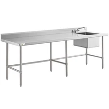 30"W x 96"L Stainless Steel Commercial Restaurant Work Table with Sink on Right