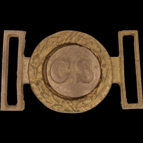 Boucle de ceinture vintage laiton Cs Csa guerre civile reprod États confédérés 2 pièces - Photo 3 sur 5
