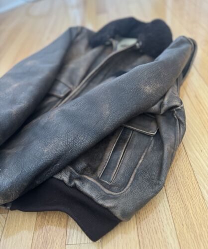 chevignon leather brown bomber jacket G-1 men’s L - Picture 4 of 24