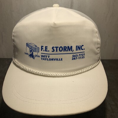 Vintage F.E. Storm Services Hat Mesh Trucker Snapback 80s Rope Style White H27