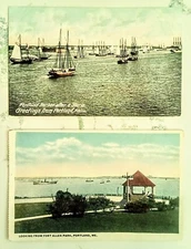 PORTLAND ME Maine SET of 2 Antique Fort Allen Park & Harbor pretty Postcards