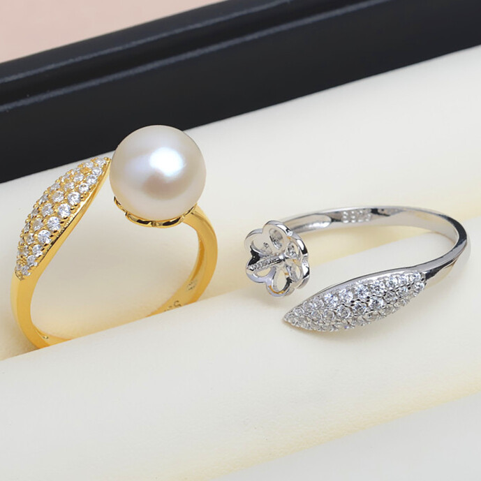 S925 Sterling Silver 8-10mm Pearl Ring Settings Holders Semi Mount