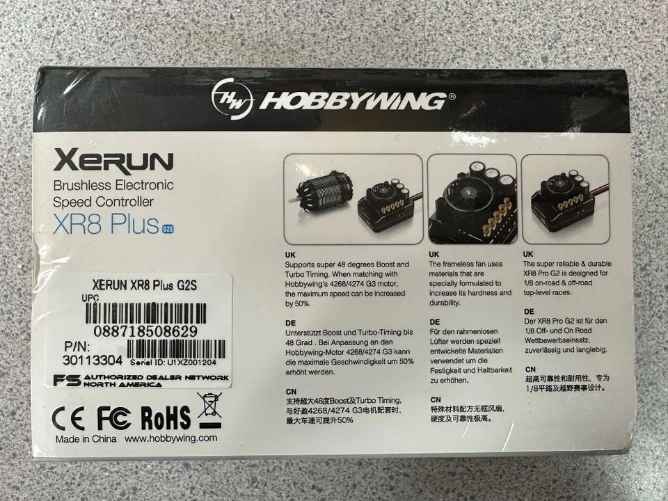 Hobbywing Xerun XR8 Plus G2S 1/8 Competition Sensored Brushless ESC 30113304 NEW - Image 2 of 4