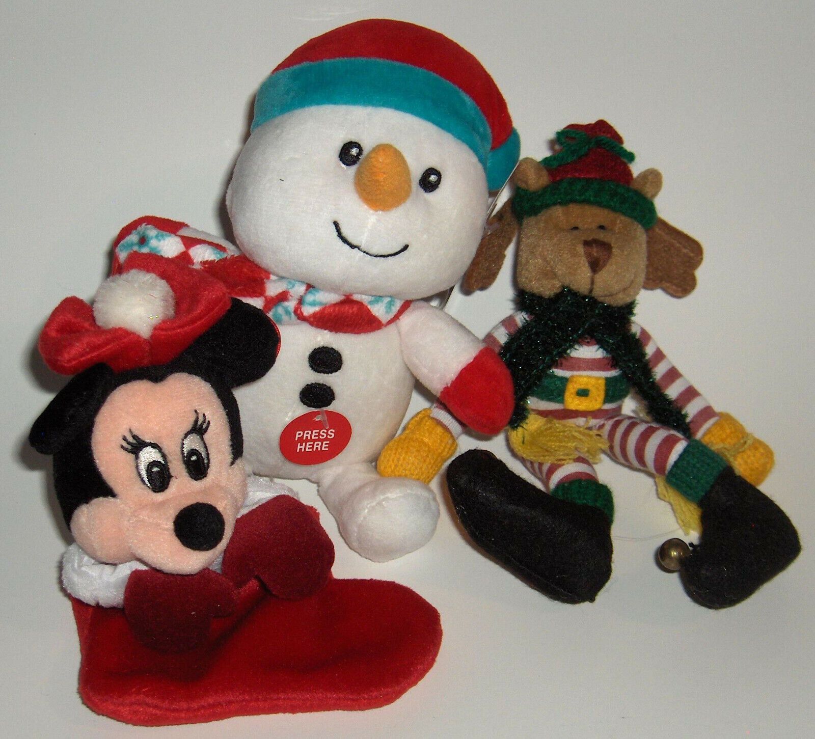 Assorted Christmas Plush Toys Lot of Three - Mickey -Snowman- Ra