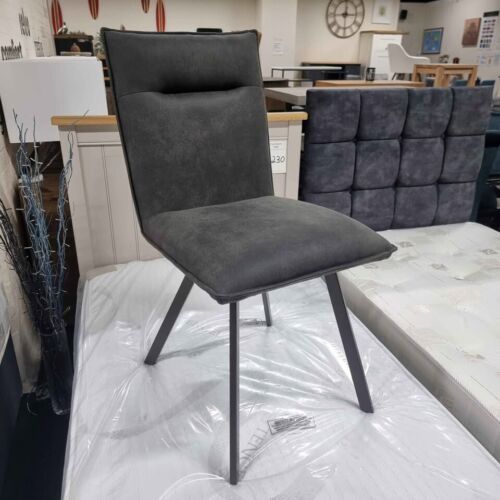 New 6 x Vintage Grey & Metal Dining Chairs *Furniture Village Moon* - Picture 4 of 6