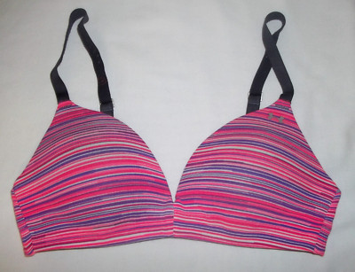 Under Armour Sports Bra Size 32C Pink/Purple Heat Gear Fitted w/ Back Closure