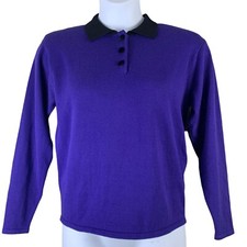 Vintage Sweater Sz Small Casual Corner Collared Button Top Indigo Black Pullover