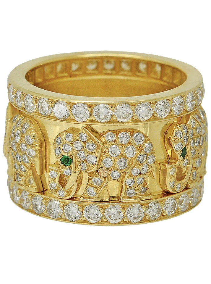 Anillo Cartier Elefante Esmeralda Diamante Oro Amarillo 18K