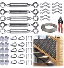 Muzata 5 Pack Heavy Duty Cable Railing Kits Set with 1/8" 165Feet Wire Rope