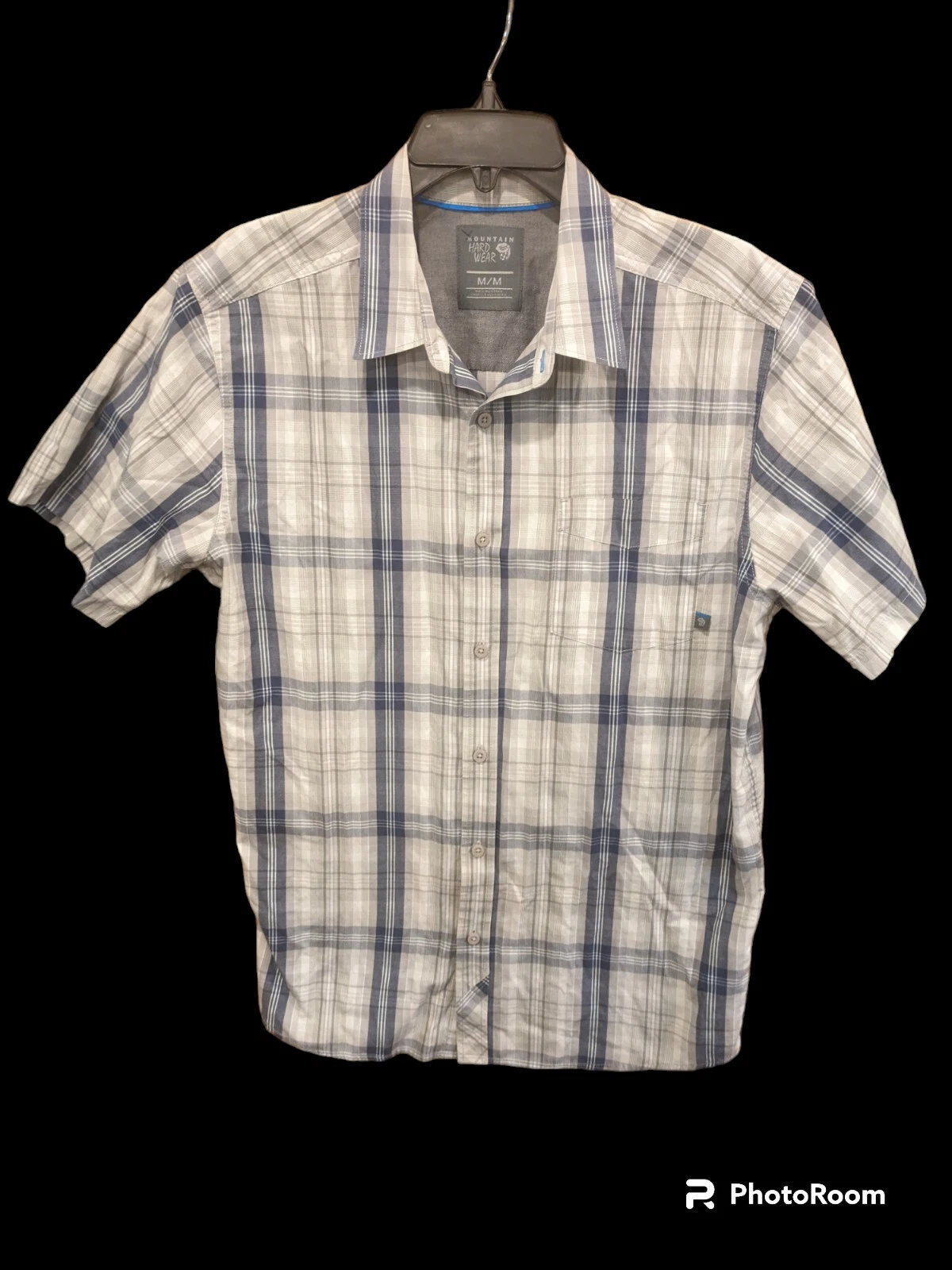 Mountain Hardwear Mens Medium Beige plaid short sleeve button Hiking Shirt