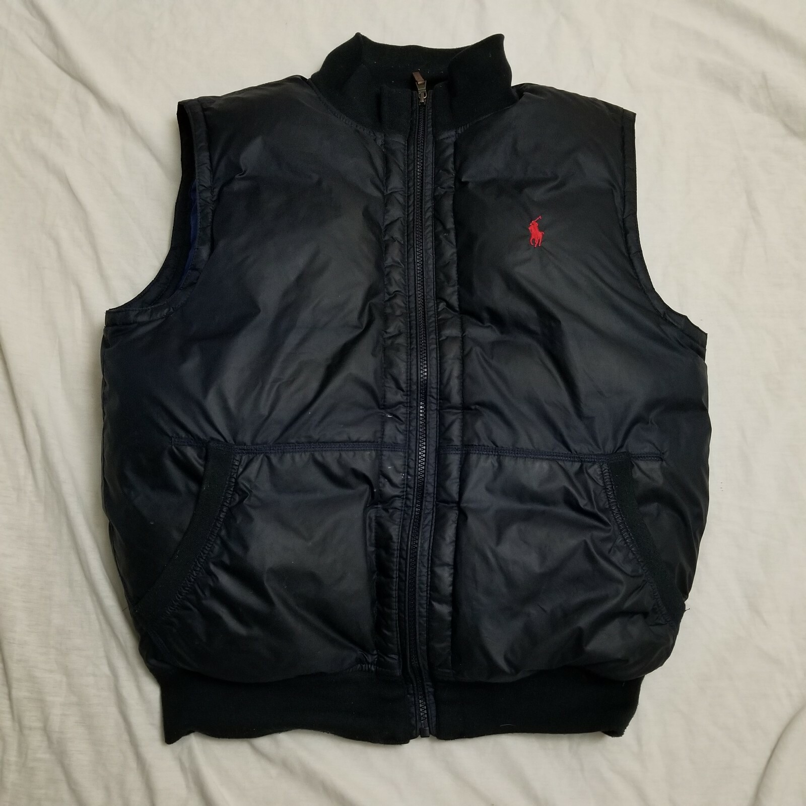 Giacca Gilet Vintage Polo Ralph Lauren Piumino Blu Navy Pony Logo Bolla Media