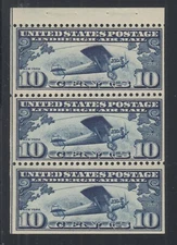 US Sc C10a MNH. 1928 10c Lindbergh Booklet Pane of 3