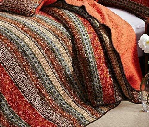 NOVO! ~ CONJUNTO DE COLCHAS ACONCHEGANTE BOHO MARROM AZUL VERMELHO LARANJA VERDE SUDOESTE BOÊMIO CABINE - Imagem 2 de 4