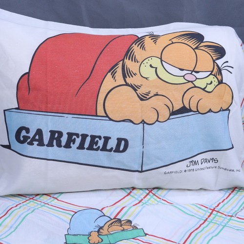 Funda de almohada vintage 1978 Jim Davis Garfield estándar 20x30 y sábana plana completa - Imagen 2 de 16