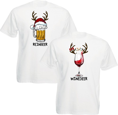 T-shirt natalizia Winedeer Reinbeer, camicia coppia, unisex adulti bambini maglietta top - Foto 14 di 15