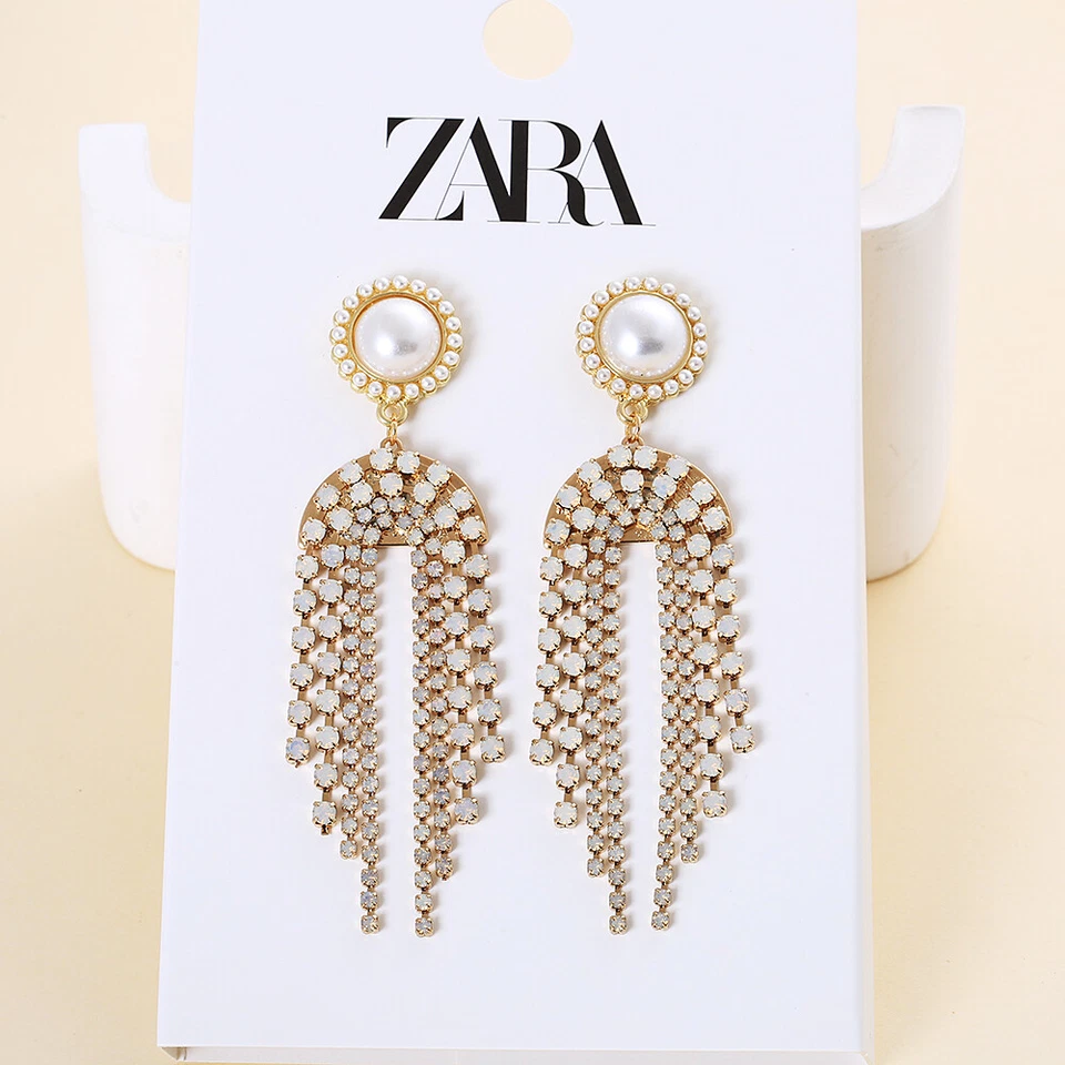 Zara Blanco Perla Flor Ópalo Cadena Multicapa Borla Pendientes Mujer Joyería Foto 3 de 4