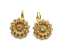 Earrings By Mariana Woman Flower Shape Alluring Pearl and Clear Swarovski Cry...