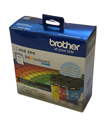 Brother LC406 3PK Color Ink Tank (Box of 3: C/Y/M) Genuine OEM - NIB Exp 2027