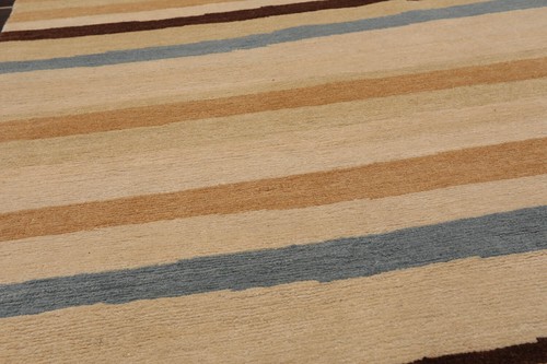 3x5 Hand-Knotted Contemporary Striped Tibetan Wool Area Rug Beige - Picture 7 of 8