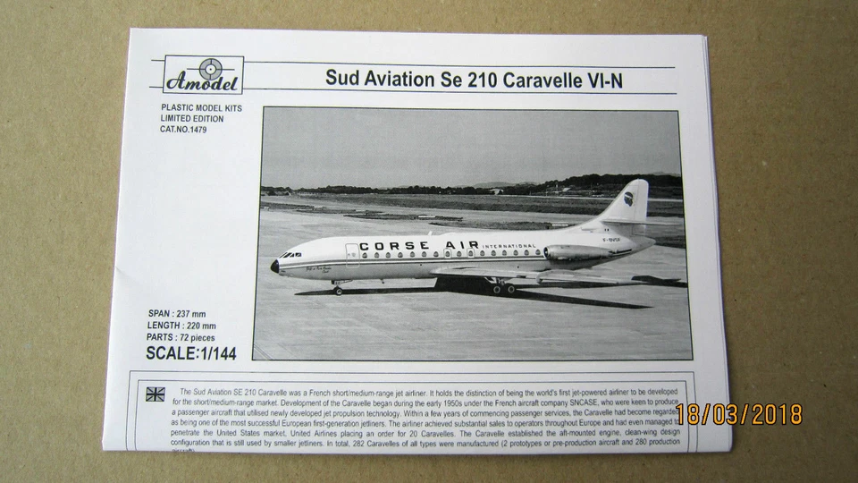 Amodel 1479 SE-210 Caravelle VI-N Course Air, kit modelo plástico escala 1/144 Foto 4 de 4