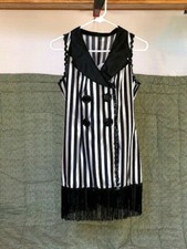 Black White Adult Pinstripe Suit Dress W/ Fringe At Bottom Dance Costume