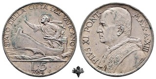 VATICANO 10 lire 1934 ARGENTO Papa Pio XI