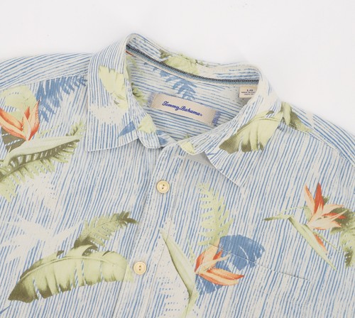 Tommy Bahama 100% Seide Tropical Island Camp Hemd Kurzarm Größe L