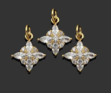 Gold Filled Big Clear CZ Micro Pave Flower Shape Pendant, 14K Gold Filled