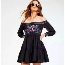 Free People Sunbeams Floral Embroidered Off Shoulder Gauzy Women's Mini Dress S