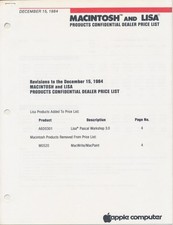 Apple Lisa Price List - 12/ 14/84 -- Need a Lisa Cluster Controller? for $4900?