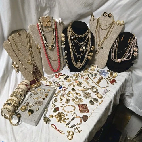 Vtg Lot 150 Pc Trifari Brooches Monet Avon Earrings Signed Unsign All GOLD TONE