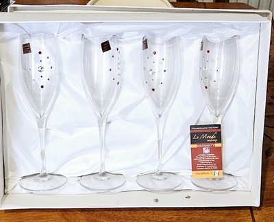 Le Monde Cadeaux Swarovski Kristall Sektflöten x 4 Handarbeit Italien verpackt