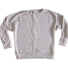 Women s Beige Knit Ribbed Striped Crew Neck Pullover Sweater S