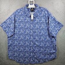 NEW Cremieux Casual Shirt Men 4XB Stretch Abstract Short Sleeve Nylon White Blue