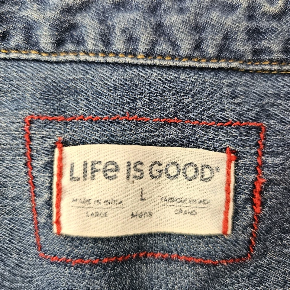 Camisa Life is Good LS L Azul Botón Denim Negocios Informal Logo Occidental Para Hombres Foto 2 de 4