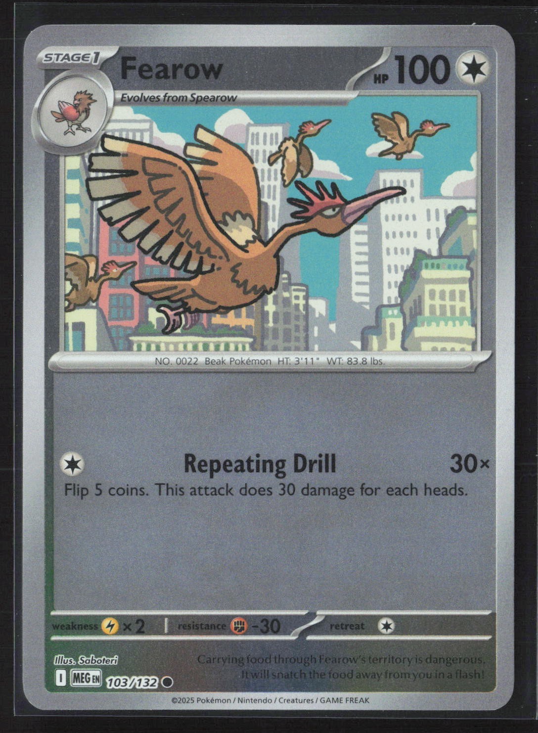 103/132 Fearow - ME01 Mega Evolution Reverse Holo NM Pokemon