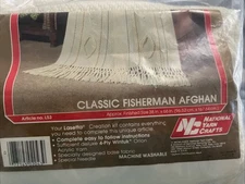 National Yarn Craft Classic Fisherman Afghan STARTED unfinished 38x66”