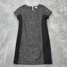 J Crew Dress Womens 8 Black Sheath Wool Tweed Colorblock Speckled Lined Back Zip