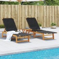 Sonnenliegen Massivholz Akazie Schwarz 2Er Set Stoffbezug Garten